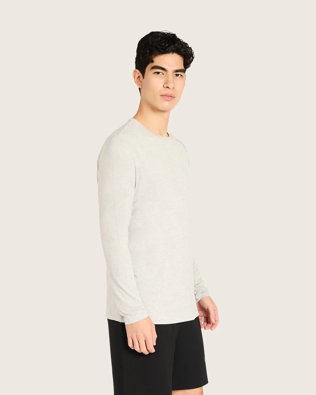 Men's Base Layer Long Sleeve Crew Neck T-Shirt - Light Grey Marl - Image 3
