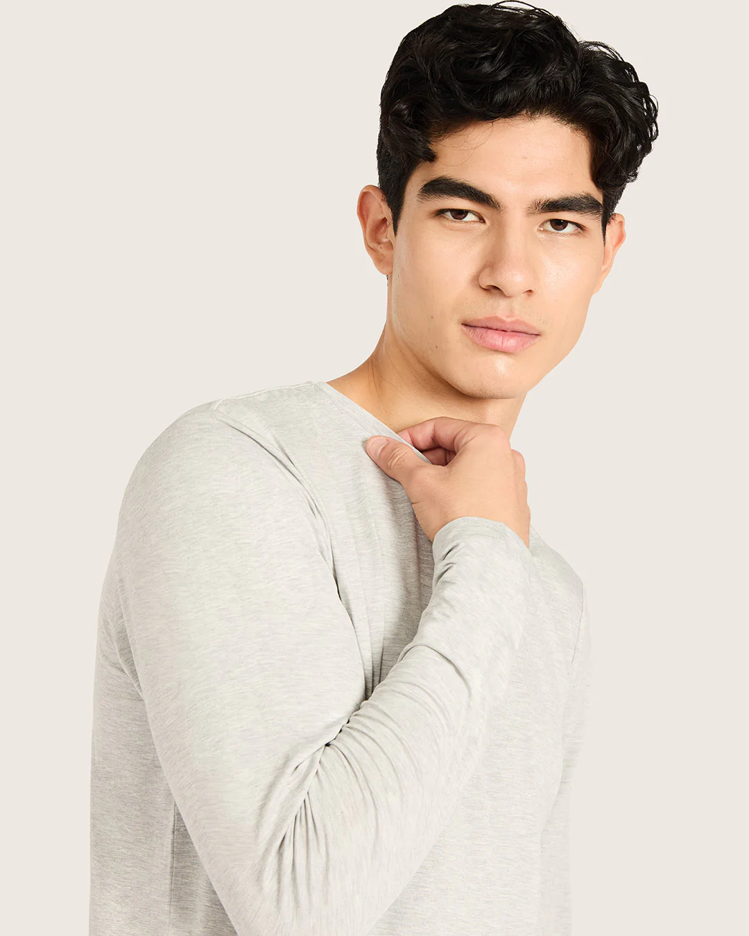 Men's Base Layer Long Sleeve Crew Neck T-Shirt - Light Grey Marl - Image 4