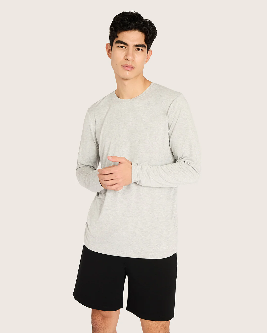Men's Base Layer Long Sleeve Crew Neck T-Shirt - Light Grey Marl - Image 5