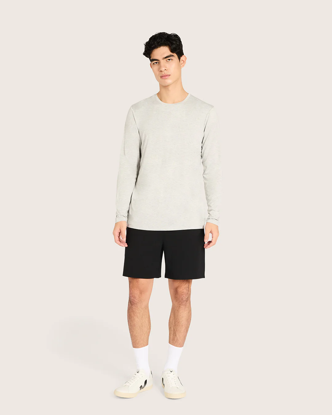 Men's Base Layer Long Sleeve Crew Neck T-Shirt - Light Grey Marl - Image 6