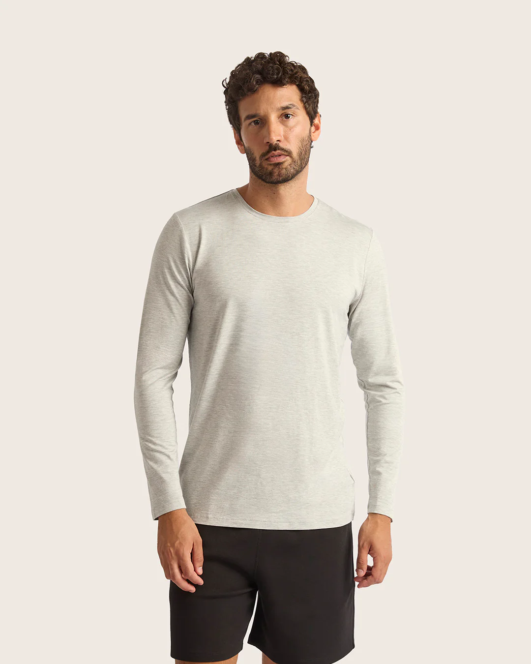 Men's Base Layer Long Sleeve Crew Neck T-Shirt - Light Grey Marl - Image 7