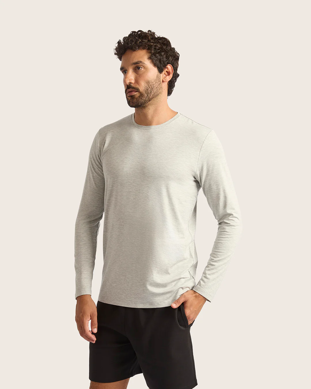 Men's Base Layer Long Sleeve Crew Neck T-Shirt - Light Grey Marl - Image 9