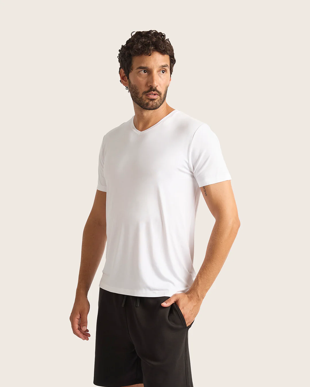 Men's Base Layer V-Neck T-Shirt - White - Image 9