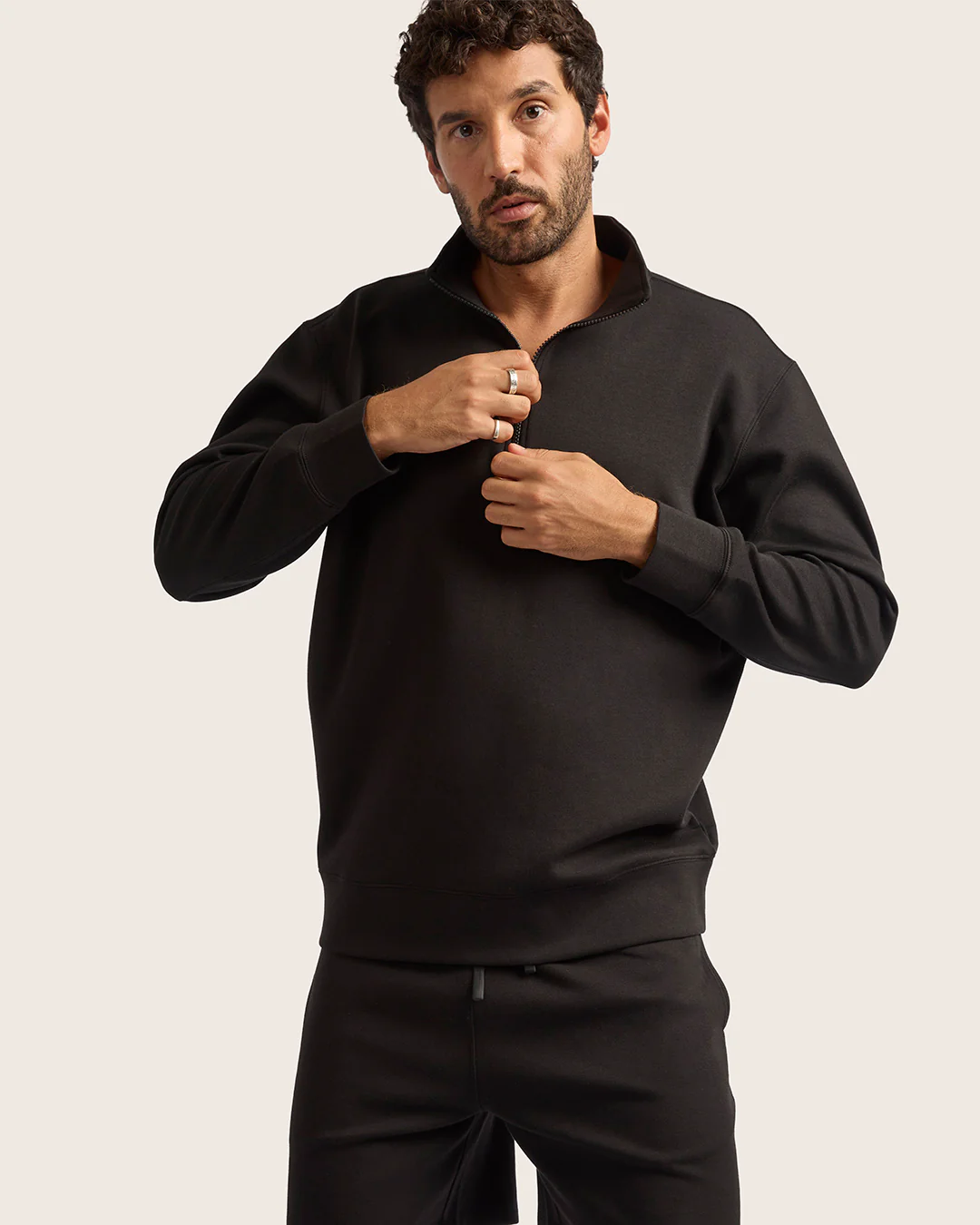 Men's Quarter Zip Sweater - Black - Image 11