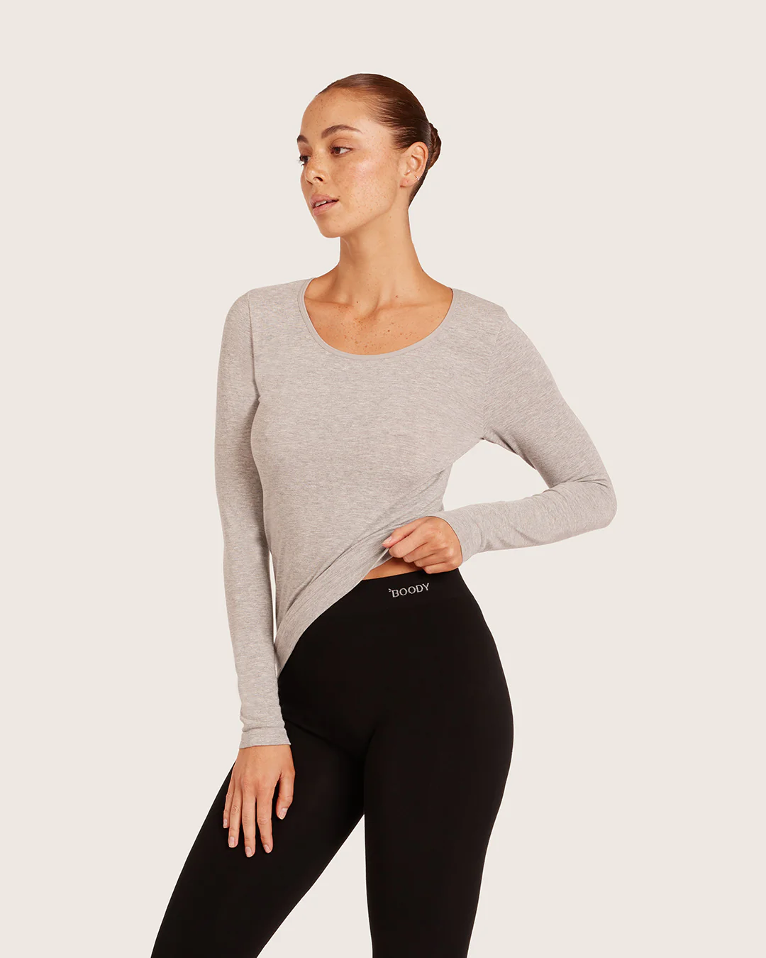 Women's Base Layer Long Sleeve Top - Light Grey Marl - Image 2
